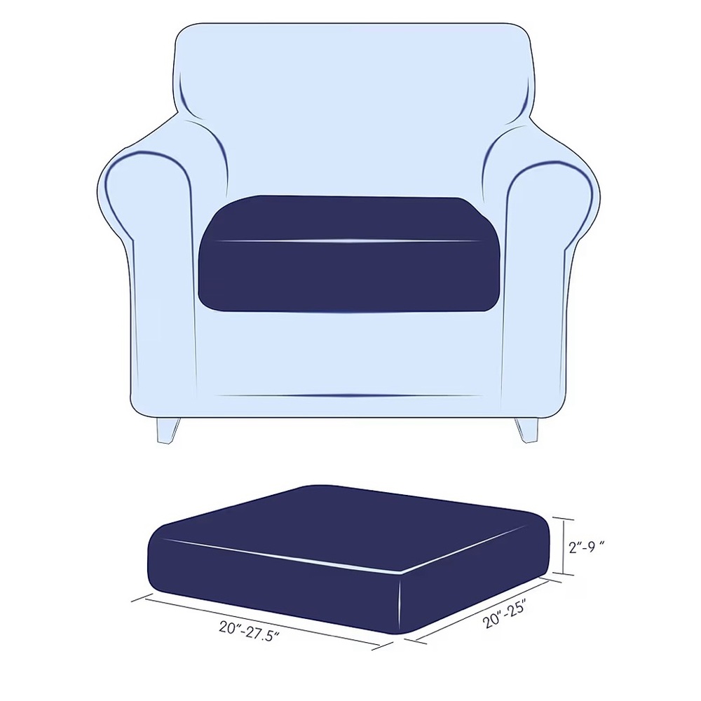 Navy Blue Stretch Cushion Cover/Seat Slipcover (Set of 2) - Picture 4 of 5